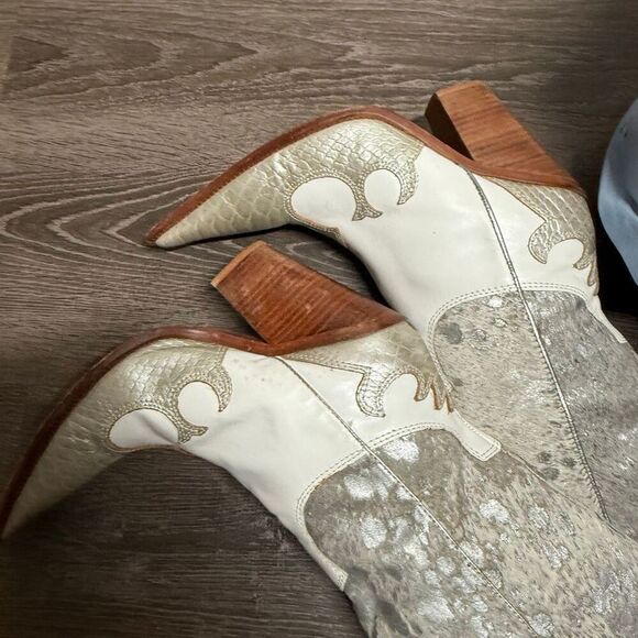 Para Raio White Silver Leather Pointed Toe Brazilian Cowgirl Boots Women's 9 - Picture 6 of 7